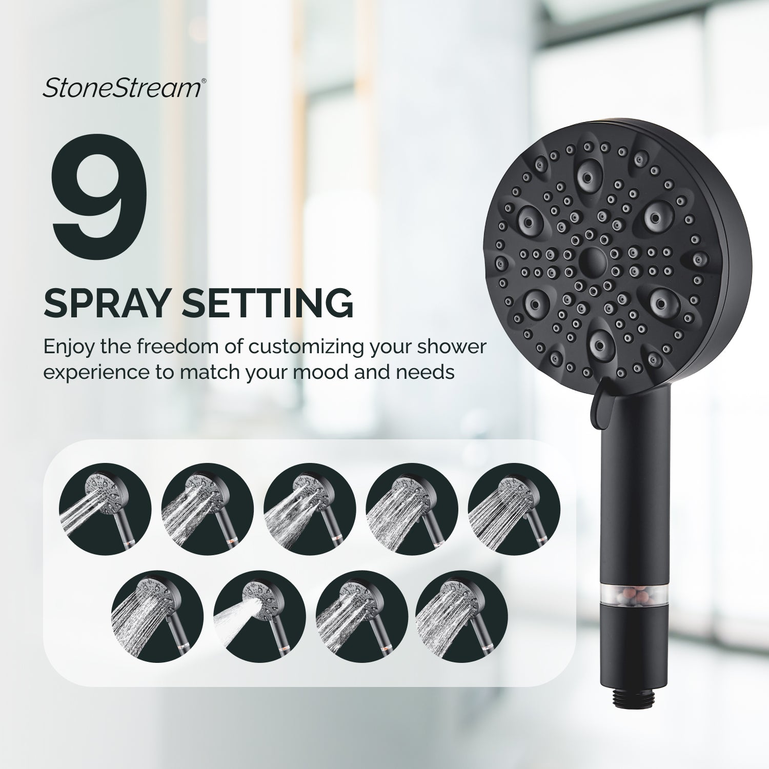 9-Mode Luxury Hard Water Filtration Shower Head Kit