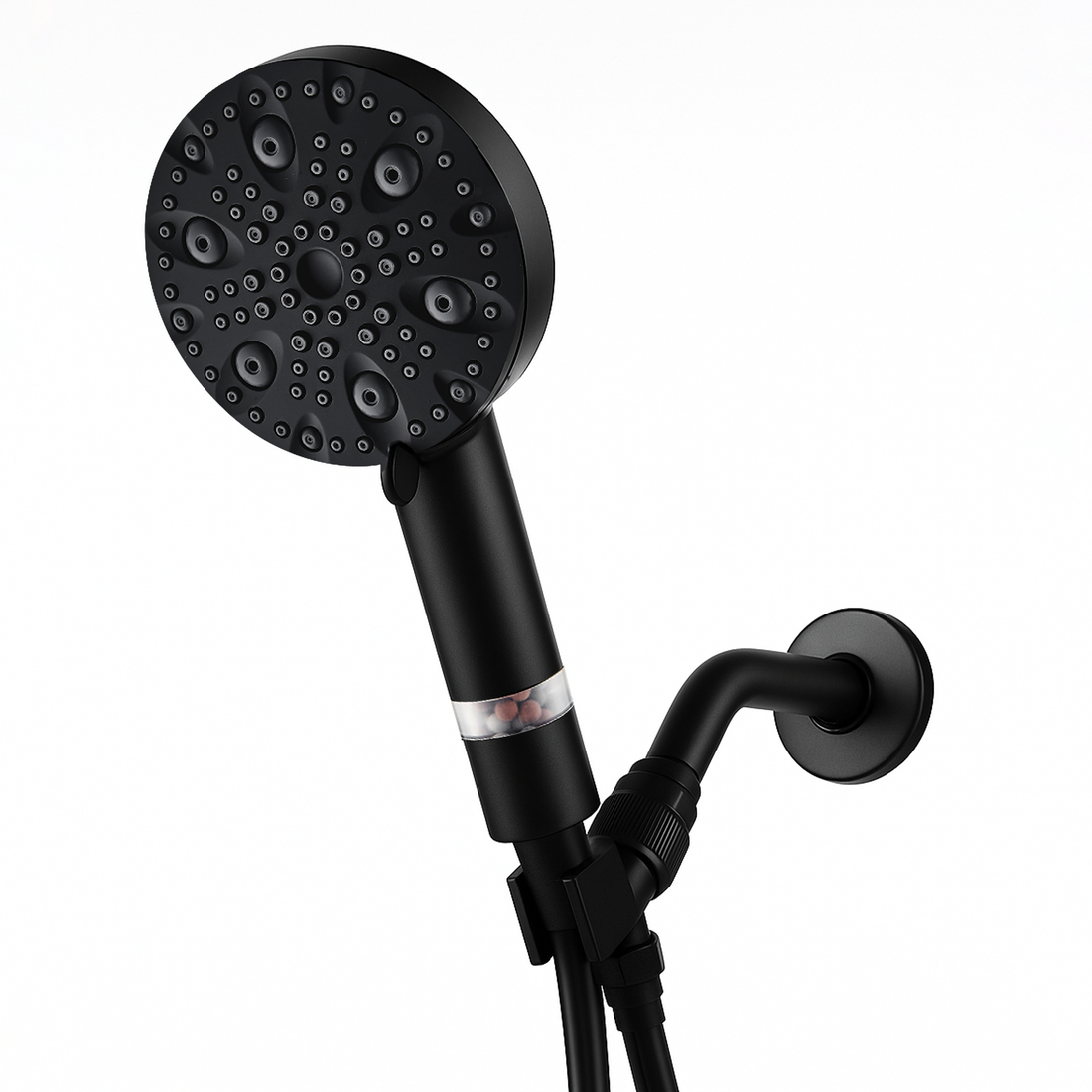 EcoLux 9-mode Black Stainless Steel Shower Head + Wall Adapter Kit